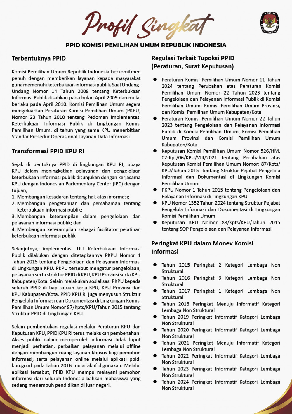 Profil Singkat PPID KPU